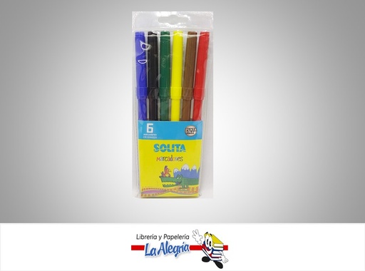 [7591147104063] MARCADOR ESCOLAR PUNTA FINA 6 COLORES MARCA SOLITA