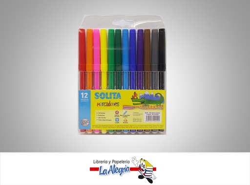 [7591147104124] MARCADOR ESCOLAR PUNTA FINA 12 COLORES MARCA SOLITA