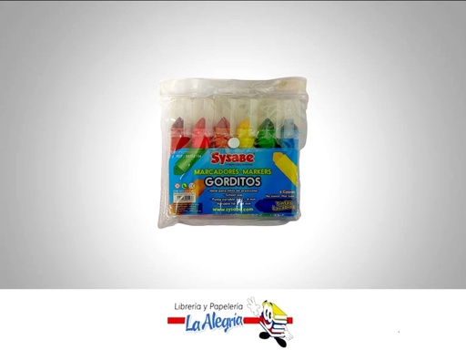 [7591213001036] MARCADOR GORDITO PUNTA CONICA 2-4MM 6 COLORES MARCA SYSABE