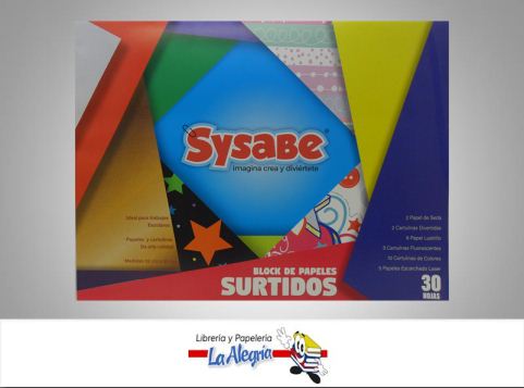 [7591213002323] BLOCK DE PAPELES SURTIDOS 32X25CM 30H MARCA SYSABE   