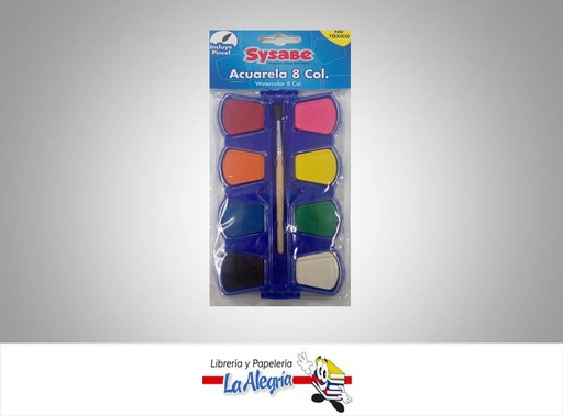 [7591213009988] ACUARELA 8 COLORES CON PINCEL  UND MARCA SYSABE