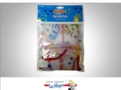 [7591213019475] DELANTAL PLASTICO 47X43 CM 5-6 AÑOS COLORES SURTIDOS SIN MANGAS MARCA SYSABE