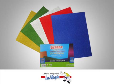 [7591213020860] CARTULINA ESCARCHADA CARTA SURTIDA 5 COLORES 20 HOJAS MARCA SYSABE
