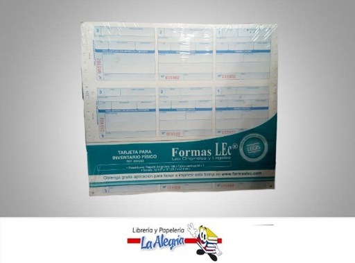 [7591252201756] TARJETA INVENTARIO 31,7X27,9 CM REF80004 MARCA FORMAS LEC   