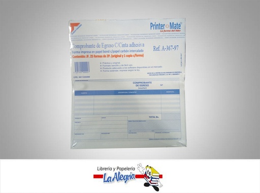 [7591355000027] COMPROBANTE EGRESO C/C 25F/2P A-367-97 MARCA PRINTER MATE   