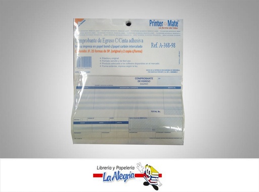 [7591355000041] COMPROBANTE EGRESO C/C25F/3P A-368-98 MARCA PRINTER MATE   