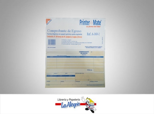 [7591355000058] COMPROBANTE EGRESO C/C 30F/3P A-360-1 MARCA PRINTER MATE   