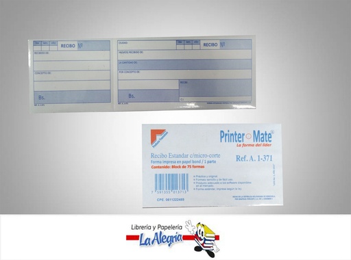 [7591355013713] RECIBO ESTANDAR C/MICRO-CORTE 75H A1-371 MARCA PRINTER MATE   