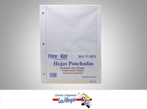 [7591355120213] HOJA PONCHADA 1 LINEA 50H CARTA MARCA PRINTER MATE   