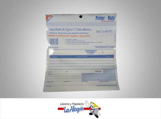 [7591355363979] COMPROBANTE EGRESO C/C25F/2P Q-363-97 MARCA PRINTER MATE   