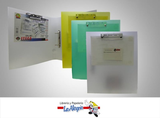 [7592302026633] CARPETA PLASTICA TRANSPARENTE 2 AROS CPG308 CARTA MARCA ITECA