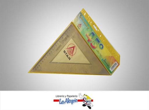 [7592569045019] ESCUADRA ACRILICA SIN BISEL 45- 22CM MARCA STAR  CON DETALLE