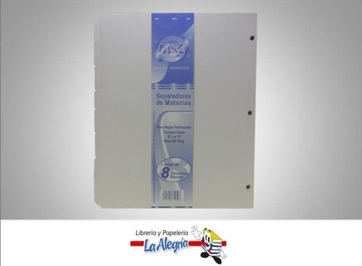 [7592686350508] SEPARADOR DE 8 MATERIA CART/BLANC CARTA MARCA M&C QUALITY PRODUCTS   