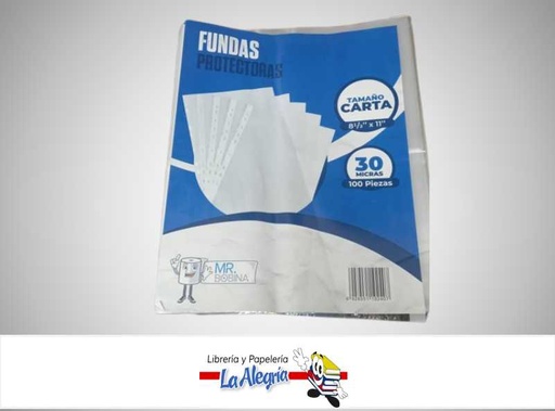 [69285511024708] FUNDA PROTECTORA CARTA PAQ.100 UND 30 MICRAS MARCA MR. BOBINA
