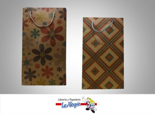 [7592936152203] BOLSA REGALO KRAFT 21X36.5CM FLORES/ROMBO MARCA CROMO DISEÑOS