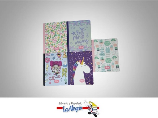 [7595084002932] LIBRETA COSIDA 100 HOJAS DOBLE LINEA 24.7X19CM CON STICKERS ESTAMPADO MARCA FANTASY