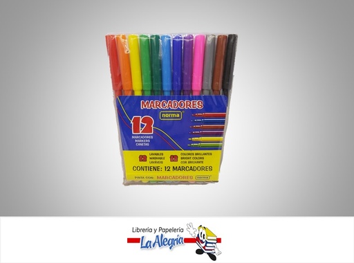 [7702111229648] MARCADOR 12 COLORES ESCOLAR PTA FINA MARCA NORMA   