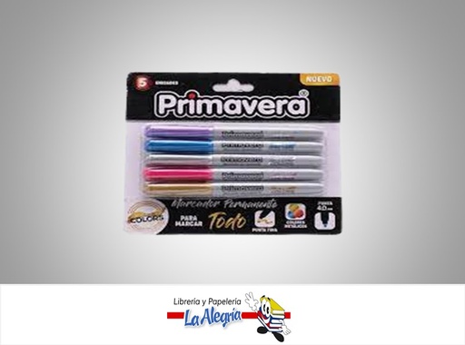 [7707463690023] MARCADOR PUNTA FINA METALIZADO 5 COLORES MARCA PRIMAVERA   
