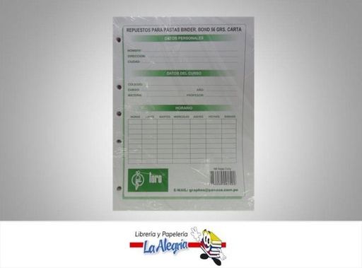 [7750049001522] HOJA PONCHADA BLANCA C/PORTD 100H CARTA MARCA LORO   