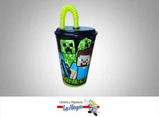 [8412497404308] VASO PLASTICO C/TAPA 430 ML MINECRAFT MARCA S/M   