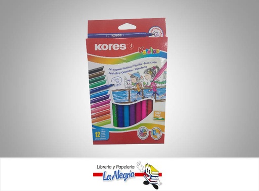 [9023800290137] MARCADOR KORELLOS PUNTA FINA 12 COLORES MARCA KORES