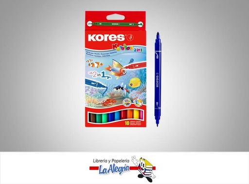 [9023800290212] MARCADORES PUNTA FINA KORELLOS 2 EN 1 12 COLORES MARCA KORES