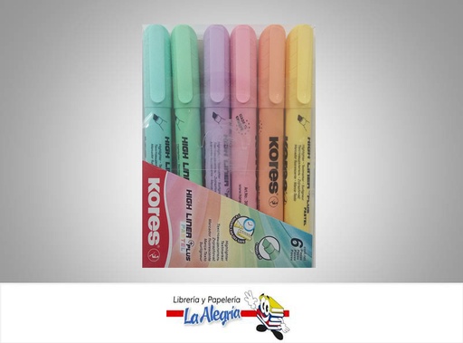 [9023800360601] RESALTADOR PLUS PASTEL FINO 6 COLORES MARCA KORES