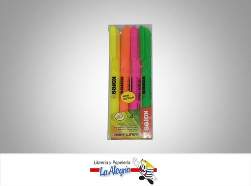 [9023800362407] RESALTADOR PUNTA FINA REDONDO 4 COLORES MARCA KORES