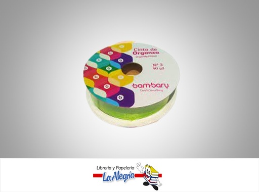 [CINTORG073] CINTA ORGANZA 15MM # 3 VERDE MANZAN X MT MARCA BAMBARY   