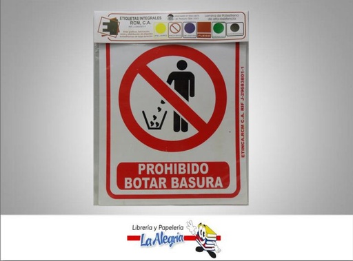 [ETA30] SENAL PROHIBIDO BOTAR BASURA 24X19CM MARCA ETINCA   