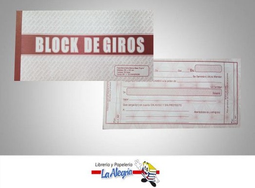 [GP703] BLOCK DE GIRO 230X105MM 50 HOJAS MARCA CHRISPIERR   