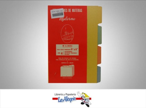 [SMS9604] SEPARADOR DE 4 MATERIA COLOR 1/2 CARTA MARCA MODERNO   