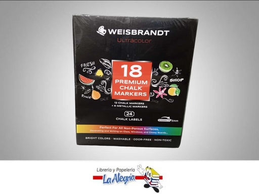 [X003444NJ9] MARCADOR DE TIZA LIQUIDA 6MM 18 COLORES MARCA WEISBRANDT   
