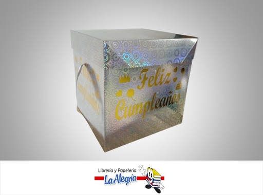 [CR2215] CAJA REGALO HOLOGRAFICA ESTRELLA FELIZ CUMPLEAÑOS 22X22X22CM PLATEADO MARCA S/M