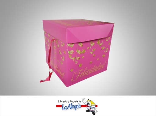 [CR2216] CAJA REGALO FELICIDADES  22X22X22CM ROSADO MARCA S/M