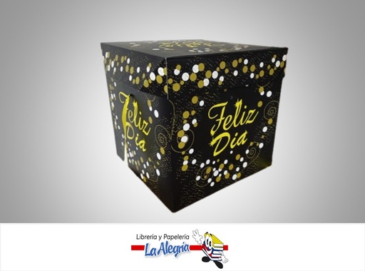 [CR2218] CAJA REGALO FELIZ DIA PUNTOS 22X22X22CM NEGRO MARCA S/M