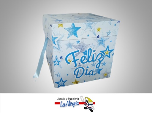 [CR2219] CAJA REGALO FELIZ DIA  ESTRELLAS 22X22X22CM AZUL MARCA S/M