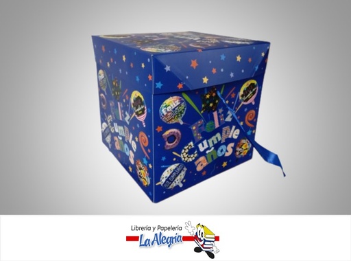 [CR2222] CAJA REGALO FELIZ CUMPLEAÑOS 22X22X22CM AZUL S/M