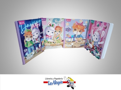 [7702111408111] LIBRETA COSIDA PELUCHES NIÑA 100 HOJAS 1 LINEA STICKERS MARCA NORMA