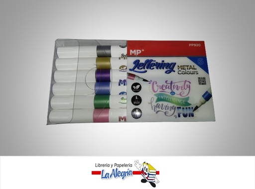 [8435250907106] MARCADOR PUNTA PINCEL METALIZADO LETTERING PP920 6 COLORES  MARCA MP