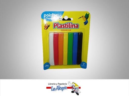[7453038442343] PLASTILINA MODELING CLAY PST7120 120GR 7 COLORES MARCA POINTER