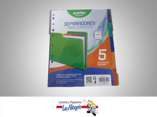 [7453010085452] SEPARADOR A05 CARTA 5 DIVISIONES MARCA POINTER