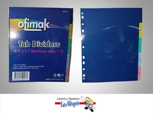 [600291524164] SEPARADOR PLASTICO OK257; 5 MATERIAS CARTA MARCA OFIMAK