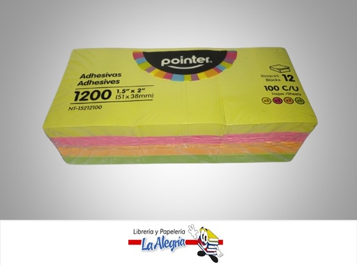 [7453078504858] NOTAS ADHESIVAS NT15212100; 5.1X3.8 CM NEON 1200 HOJAS MARCA POINTER
