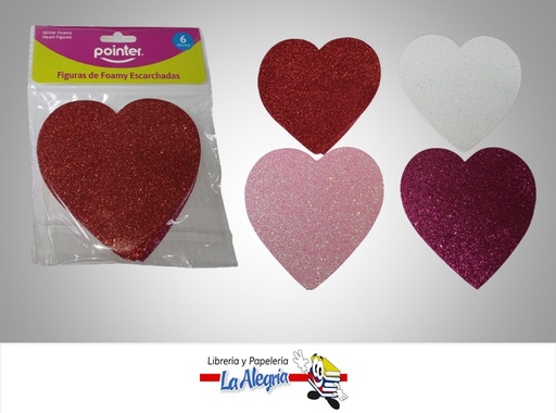 [7453038471626] FOAMI FIGURA ESCARCHADA CORAZON AUTOADHESIVA CH106J0028 6 UND MARCA POINTER