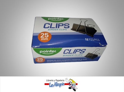 [7453010000356] BINDER CLIP DC25MM 25MM CAJA 12 UND MARCA POINTER