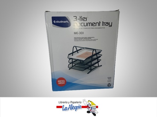 [7453015148862] BANDEJA DE ESCRITORIO MALLA STME301A 3 DIVISIONES NEGRA MARCA STUDMARK