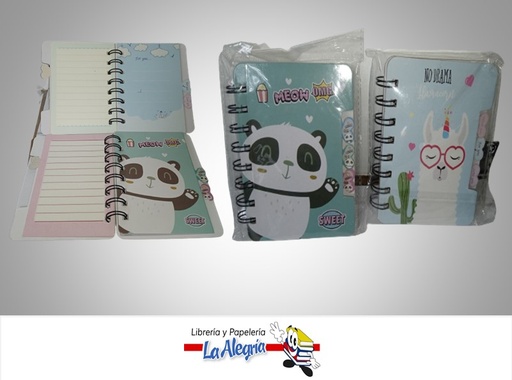 [6936201314520] LIBRETA NOTA CON SEPARADORES KAWAI PANDA Y LLAMA 9.5X12CM MARCA INSHI