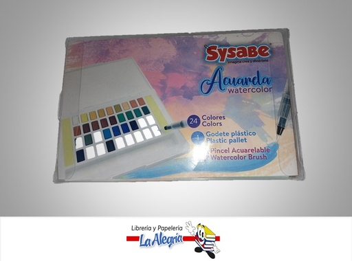 [7591213022086] ACUARELA PROFESIONAL LATA 24 COLORES CON PINCEL MARCA SYSABE