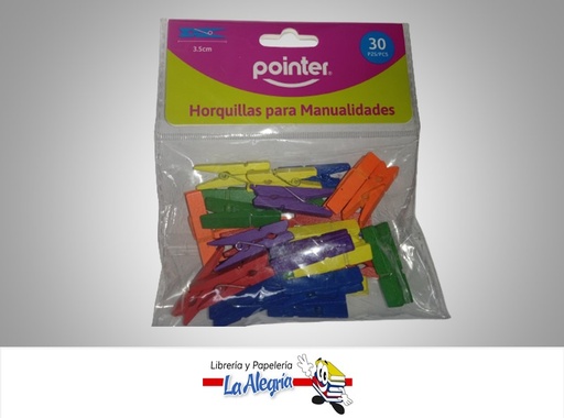 [7453038499088] PINZA MADERA CLIP6C 3.5 CM COLORES VARIADOS MARCA POINTER